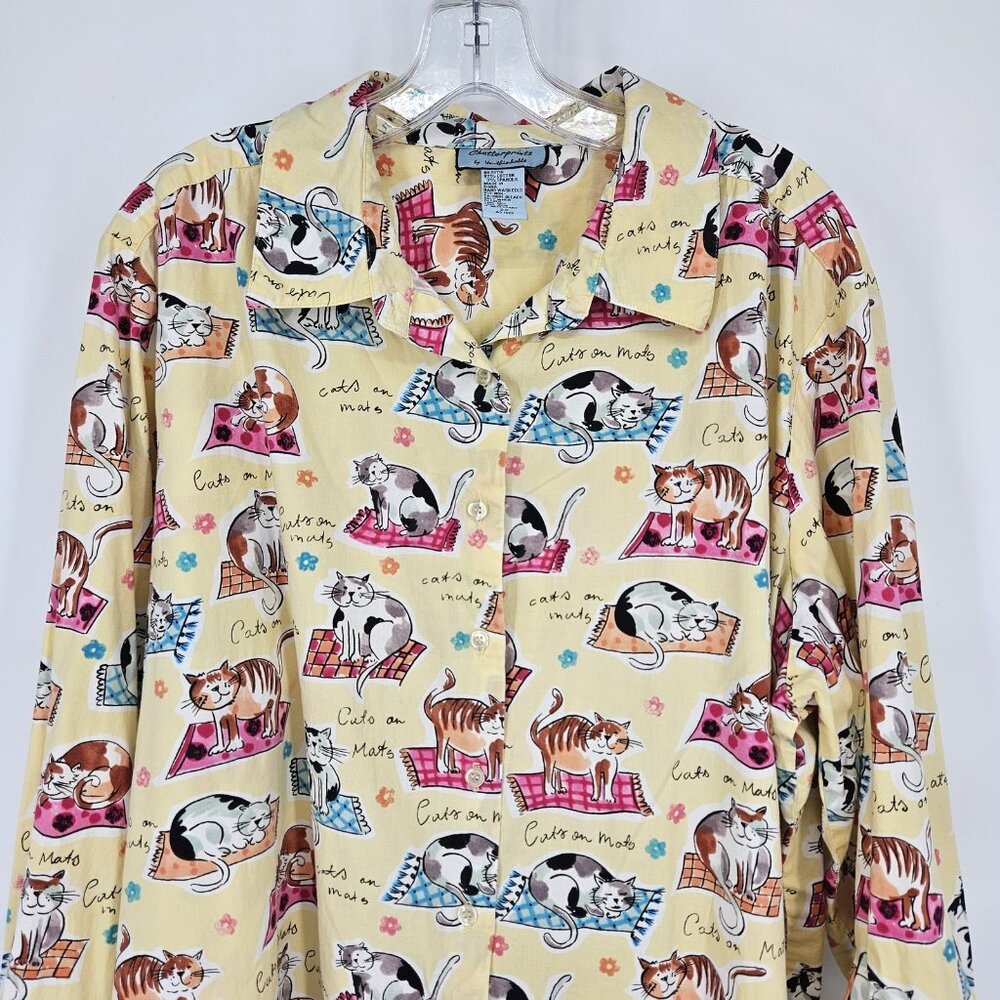 Chatterprintz Shirt Womens 2X Cat Kitten on Mats Button Up Long Sleeve Print - Picture 3 of 11